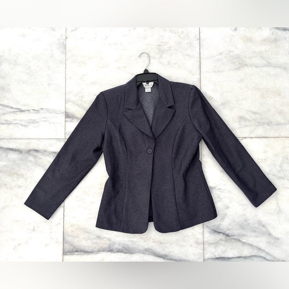 VTG Lisa Jo Blazer Blue Stripe One Button Women 9/10 Office Casual 90s Retro